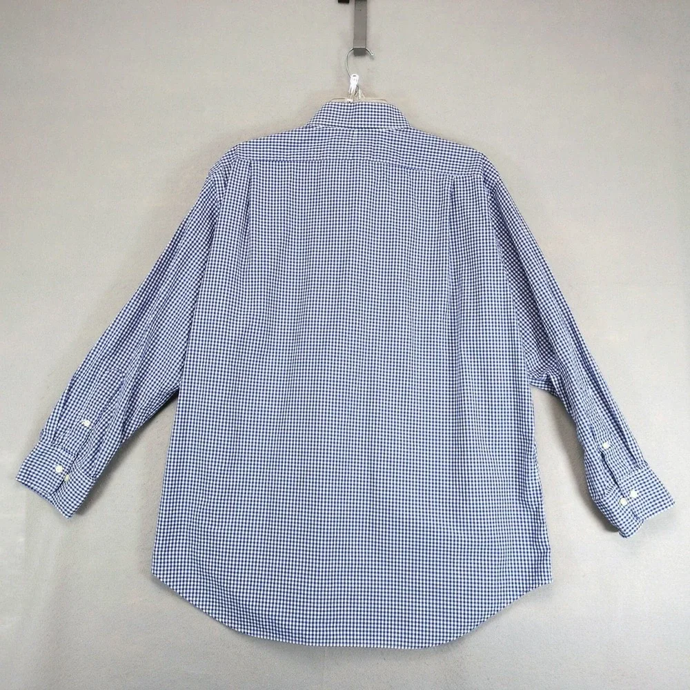 Vintage 90s Polo Ralph Lauren Regent Classic Fit Men 17 Blue Gingham Dress Shirt